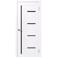 Дверь межкомнатная Дубрава Сибирь Флор АЗАЛИЯ белая, стекло черное